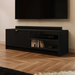 Mobile porta tv 120x40h cm 1 anta 2 vani a giorno cannettato nero Athena