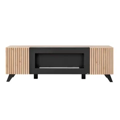 Mobile porta TV 160x52h cm 2 ante con biocamino noce con stampa nera Mendes