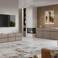 Mobile porta TV 180x48h cm 3 ante a ribalta 3 cassetti tortora nero Lolla