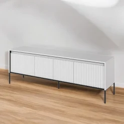 Mobile porta TV 167x56h cm  2 ante led cannettato bianco opaco nero Camelia