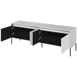 Mobile porta TV 167x56h cm  2 ante led cannettato bianco opaco nero Camelia