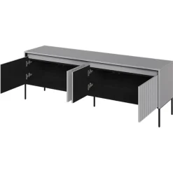 Mobile porta TV 167x56h cm 2 ante led cannettato grigio nero Camelia