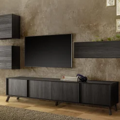 Mobile porta TV 205x48h cm 4 ante nero frassinato Tosca