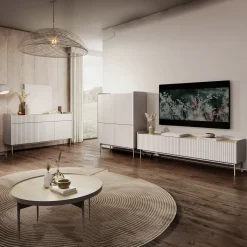Mobile porta TV 181x50h cm 2 ante beige cannettato rovere Fioca