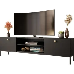 Mobile porta TV 180x48h cm 2 ante 2 vani nero opaco Giuggiola
