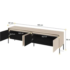 Mobile porta TV 193x56h cm 4 ante led cannettato beige nero Camelia