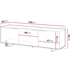Mobile porta TV 150x55h cm 3 ante grigio Stone