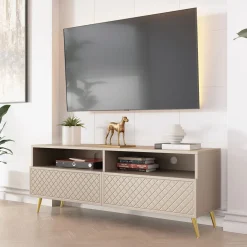 Mobile porta TV 150x57h cm 2 ante 2 vani con frontali decorati beige Simona