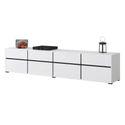 Mobile porta TV 225x48h cm 4 ante a ribalta 4 cassetti moderno bianco opaco nero Lolla