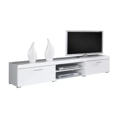 Mobile porta TV 200x39h cm 2 ante 2 vani a giorno bianco lucido Nottingham