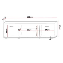 Mobile porta TV 200x39h cm 2 ante 2 vani a giorno bianco lucido Nottingham