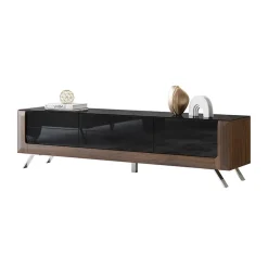 Mobile porta TV 200x52h cm 2 ante 1 cassetto noce nero lucido Jumbo