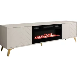 Mobile porta TV 184x53h cm 2 ante con caminetto frontali serigrafati beige nero Miriam