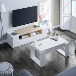 Mobile porta TV 138x36h cm 4 ante soggiorno bianco opaco rovere Ted