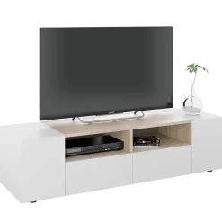 Mobile porta TV 138x36h cm 4 ante soggiorno bianco opaco rovere Ted