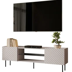 Mobile porta TV 181x59h cm 2 ante 2 vani con frontali decorati beige Daniele