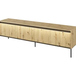 Mobile porta TV 193x56h cm 4 ante led cannettato rovere rustico nero Camelia