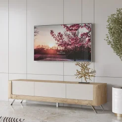 Mobile porta TV 200x52h cm 2 ante 1 cassetto rovere tortora lucido Jumbo