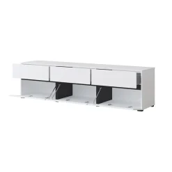 Mobile porta TV 180x48h cm 3 ante a ribalta 3 cassetti bianco opaco nero Lolla