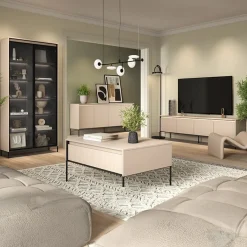 Mobile porta TV 167x56h cm 2 ante led cannettato beige nero Camelia