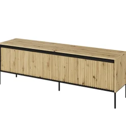 Mobile porta TV 167x56h cm 2 ante led cannettato rovere rustico nero Camelia