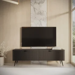 Mobile porta TV 163x51h cm 2 ante nero opaco cannettato Ramis