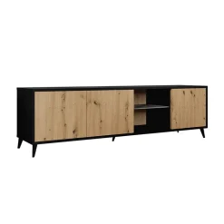 Mobile porta TV 180x52h cm 3 ante 2 vani a giorno rovere nero Hans