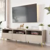 Mobile porta TV 195x57h cm 3 ante 3 vani con frontali decorati beige Simona