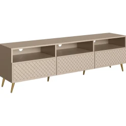 Mobile porta TV 195x57h cm 3 ante 3 vani con frontali decorati beige Simona
