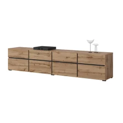 Mobile porta TV 225x48h cm 4 ante a ribalta 4 cassetti moderno rovere nero Lolla