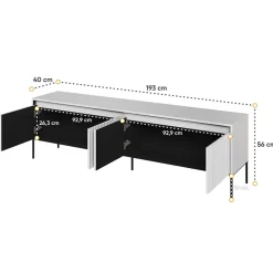 Mobile porta TV 193x56h cm 4 ante led cannettato bianco opaco nero Camelia