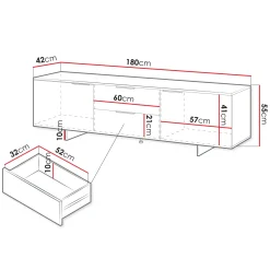 Mobile porta TV 180x55h cm 2 cassetti grigio Stone