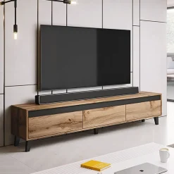 Mobile porta TV 185x42h cm 3 cassetti rovere antracite Salisburgo