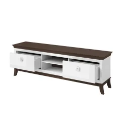 Mobile porta TV 196x63h cm 2 cassetti moderno bianco lucido rovere scuro Umag