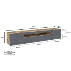 Mobile porta TV 200x37h cm  antracite pero Light Big Gihome®