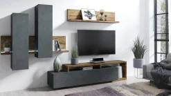 Mobile porta TV 219x52h cm moderno soggiorno antracite spatolato noce Megan Gihome®