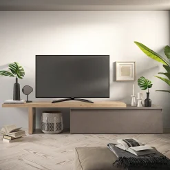 Mobile porta tv 230x150h cm moderna marrone rovere chiaro Sunset 95