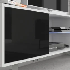 Mobile porta TV 160x53h cm moderno bianco opaco nero lucido Kelli