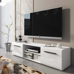 Mobile porta TV 160x40h cm moderno soggiorno bianco lucido Cold