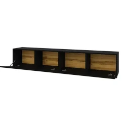 Mobile porta TV 180x35h cm moderno nero Fusion con 2 ribalte