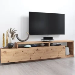 Mobile porta TV 219x52h cm moderno soggiorno rovere nodoso Megan Gihome®