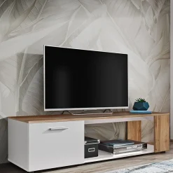 Mobile porta TV 150x39h cm soggiorno bianco opaco rovere Caravaggio
