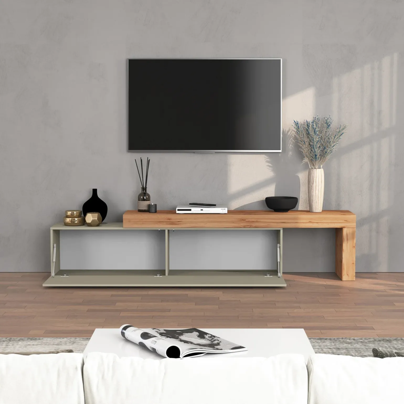 Mobile porta tv 230x51h cm tortora rovere Block