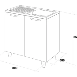Mobile sottolavello cucina 80x86h cm multiuso con lavello 1 vasca destra acciaio inox bianco frassinato Talise