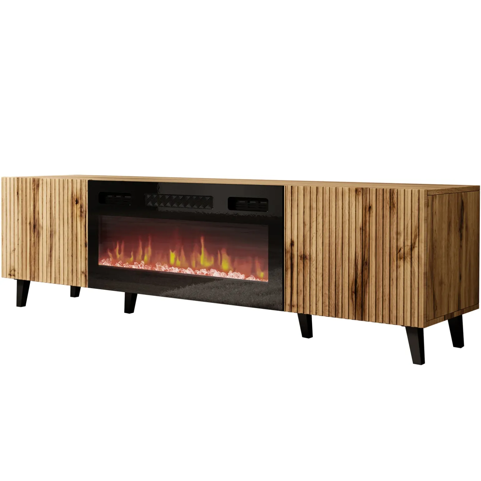 Mobile TV con camino 181x50h cm moderno cannettato quercia Essence