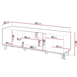 Mobile TV con camino 181x50h cm moderno cannettato quercia Essence