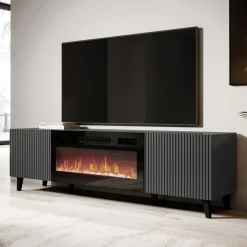 Mobile TV con camino 181x50h cm moderno cannettato antracite Essence