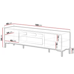 Mobile TV con camino 180x54h cm rovere nero Duble