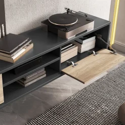 Mobile TV soggiorno sospeso 180x32h cm 2 ante a ribalta 2 vani  rovere grigio Glem