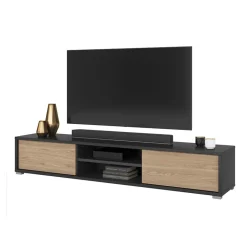 Mobile TV soggiorno sospeso 180x32h cm 2 ante a ribalta 2 vani  rovere grigio Glem
